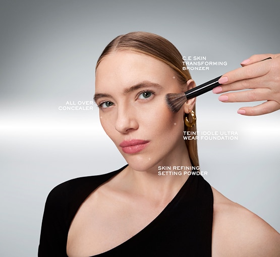 Lancôme routine makeup Idôle con fondotinta correttore bronzer e cipria